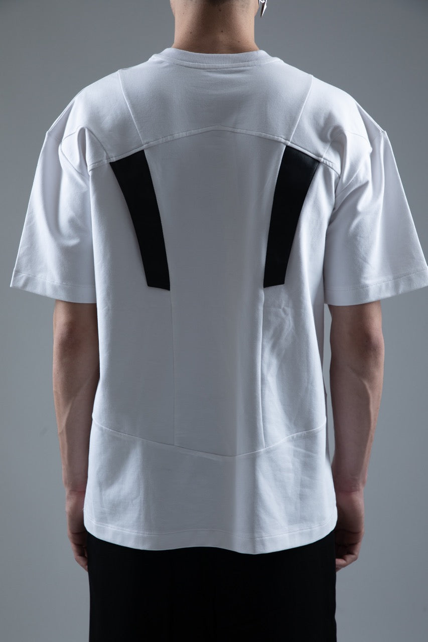 WHITE PANELLED TEE WITH LEATHER ACCENTS