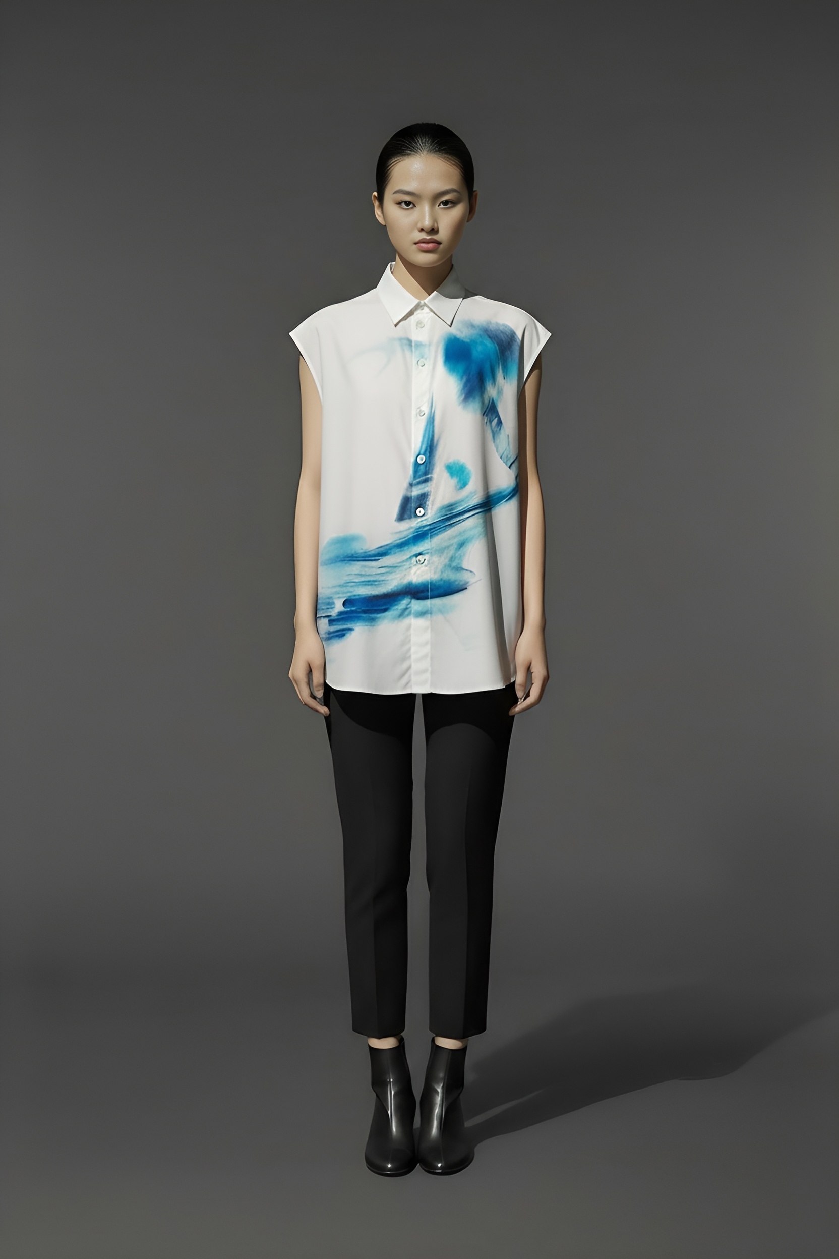CUT SLEEVES ABSTRACT SHIRT