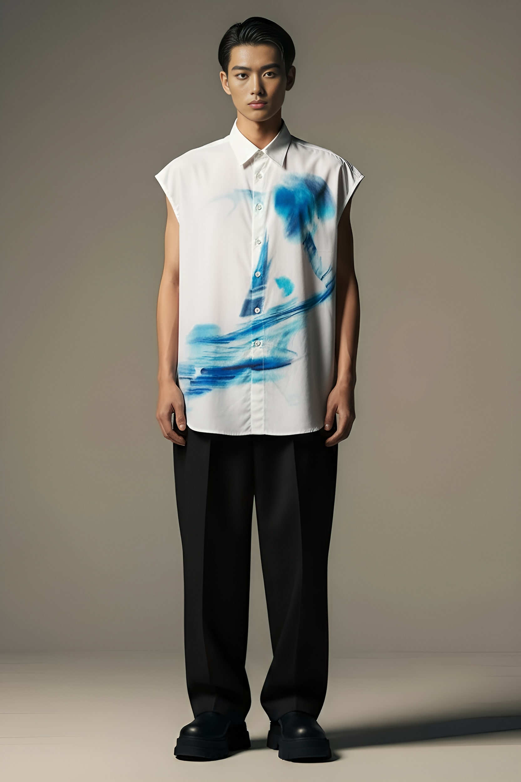 CUT SLEEVES ABSTRACT SHIRT