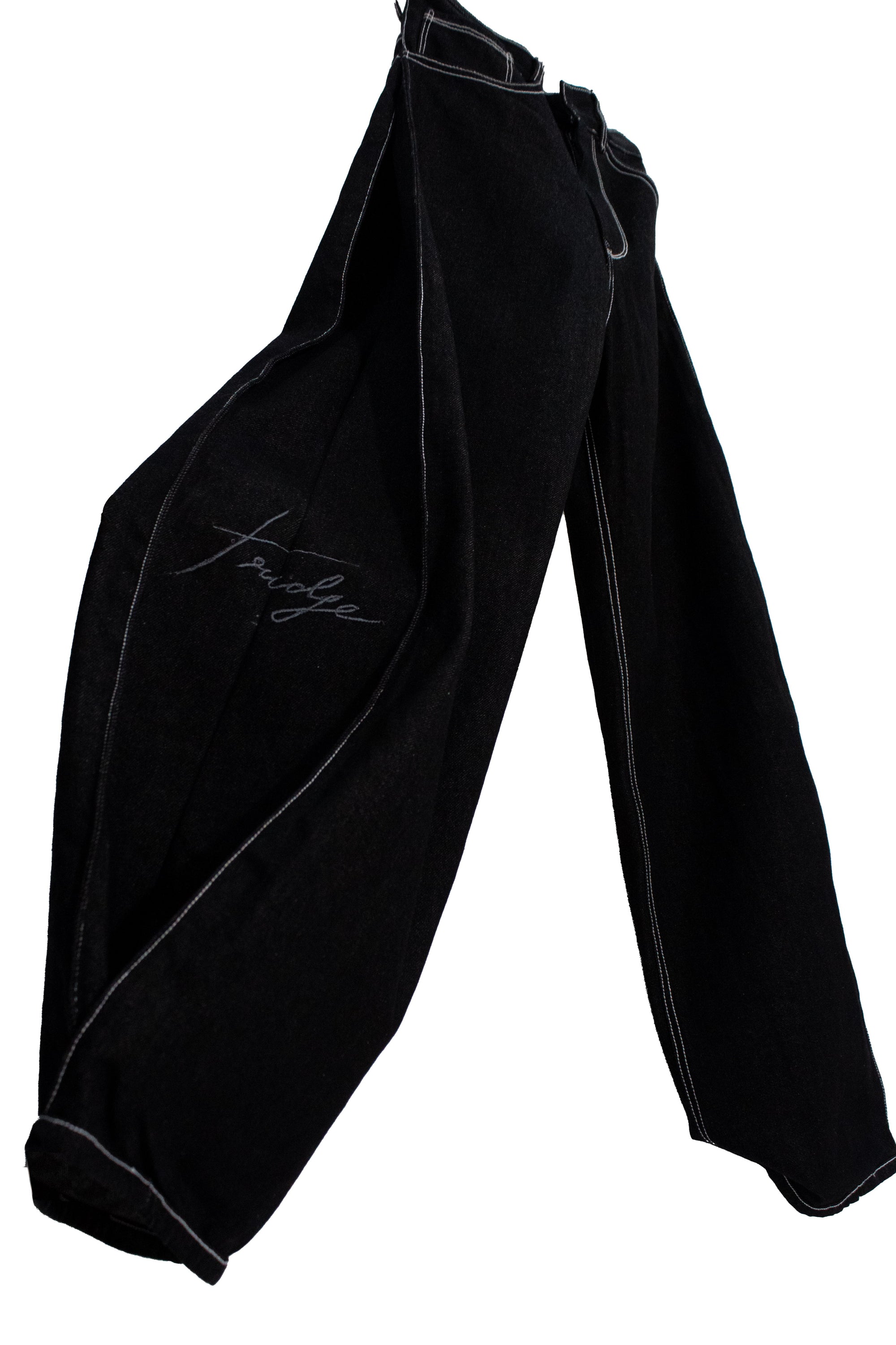 Black open panel denim