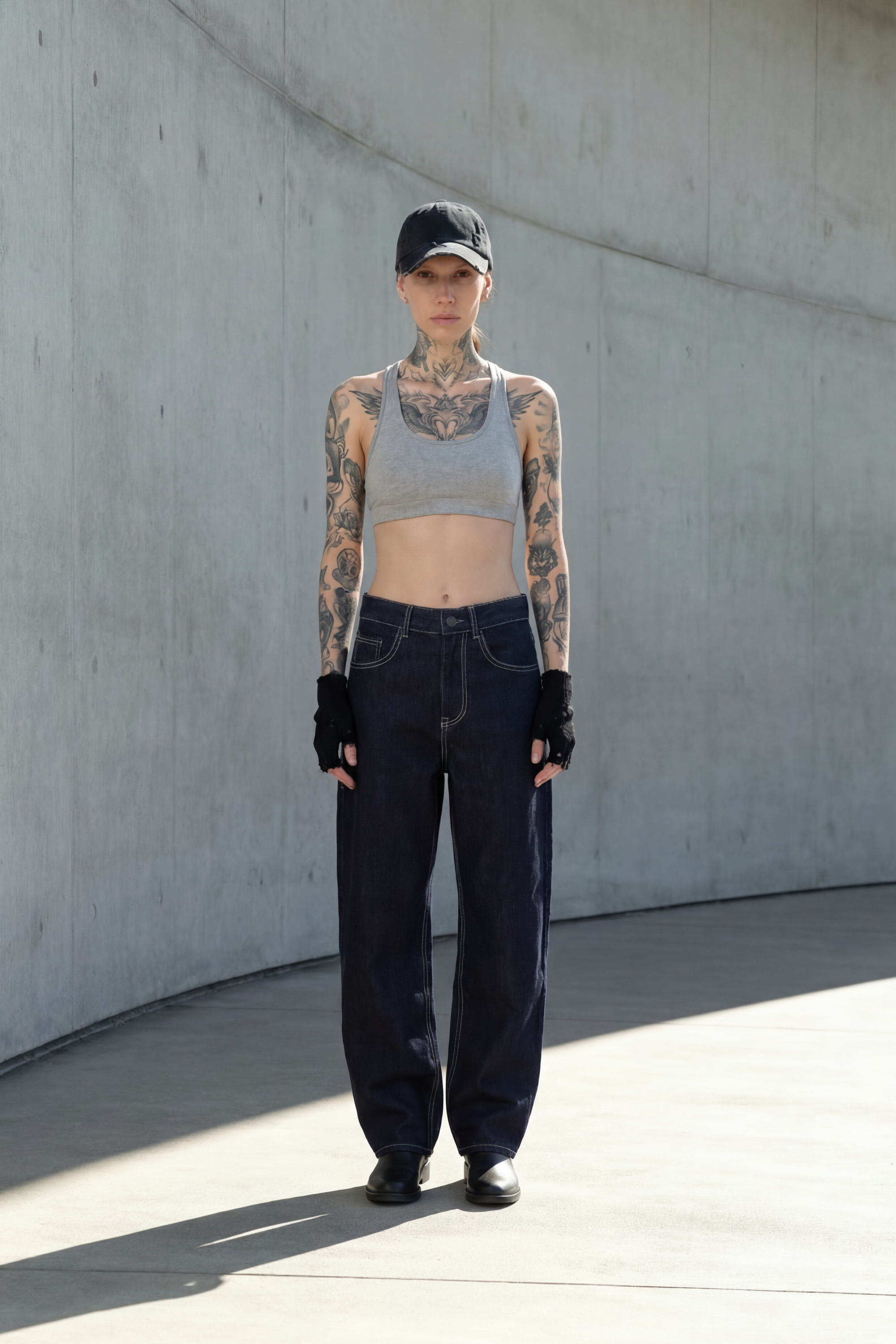 Black open panel denim