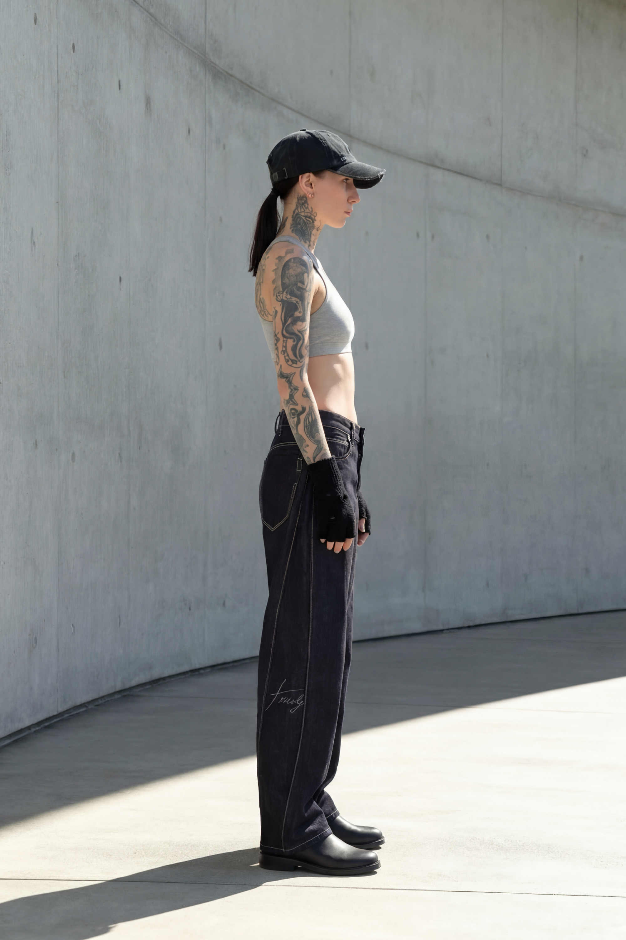 Black open panel denim