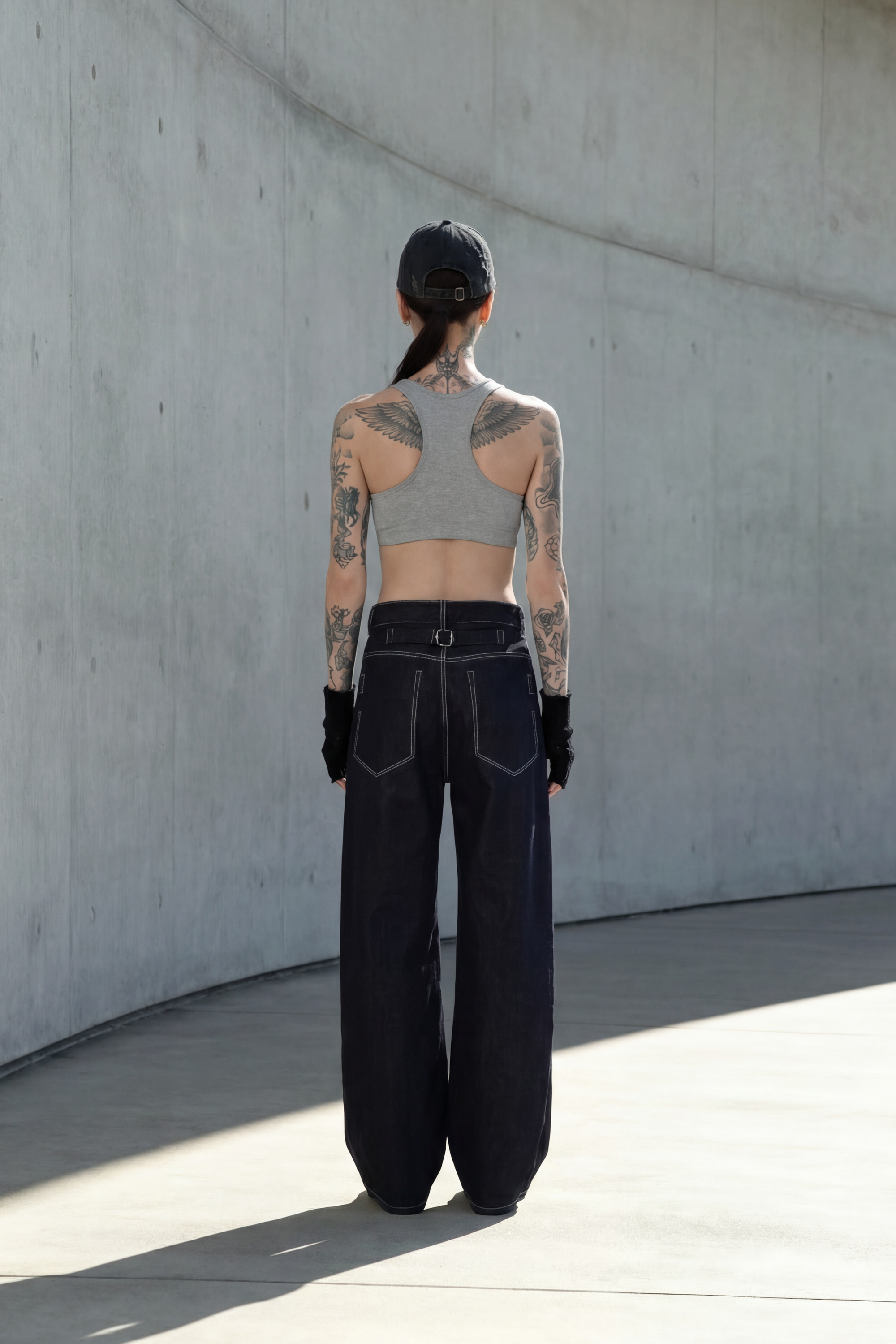 Black open panel denim