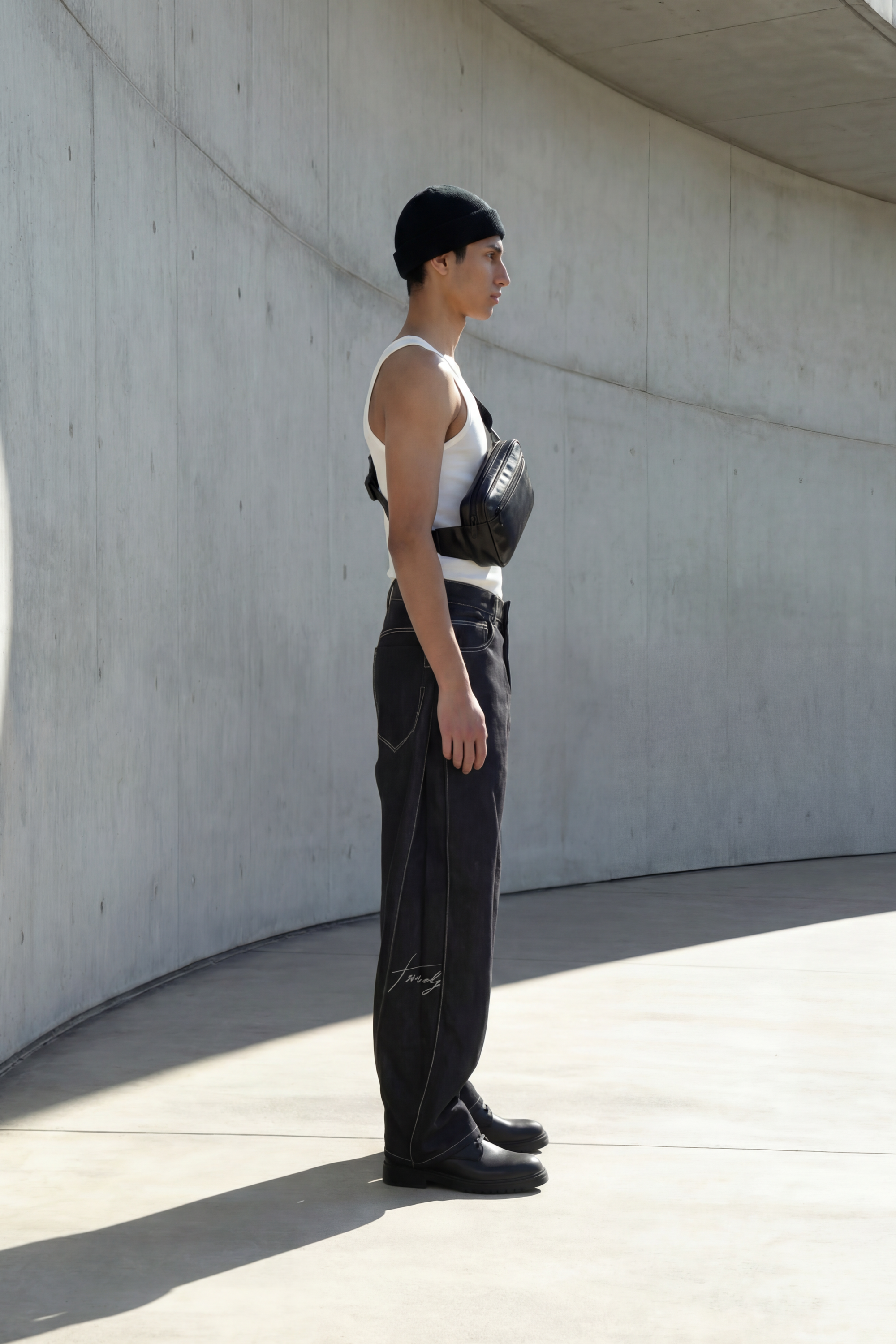 Black open panel denim