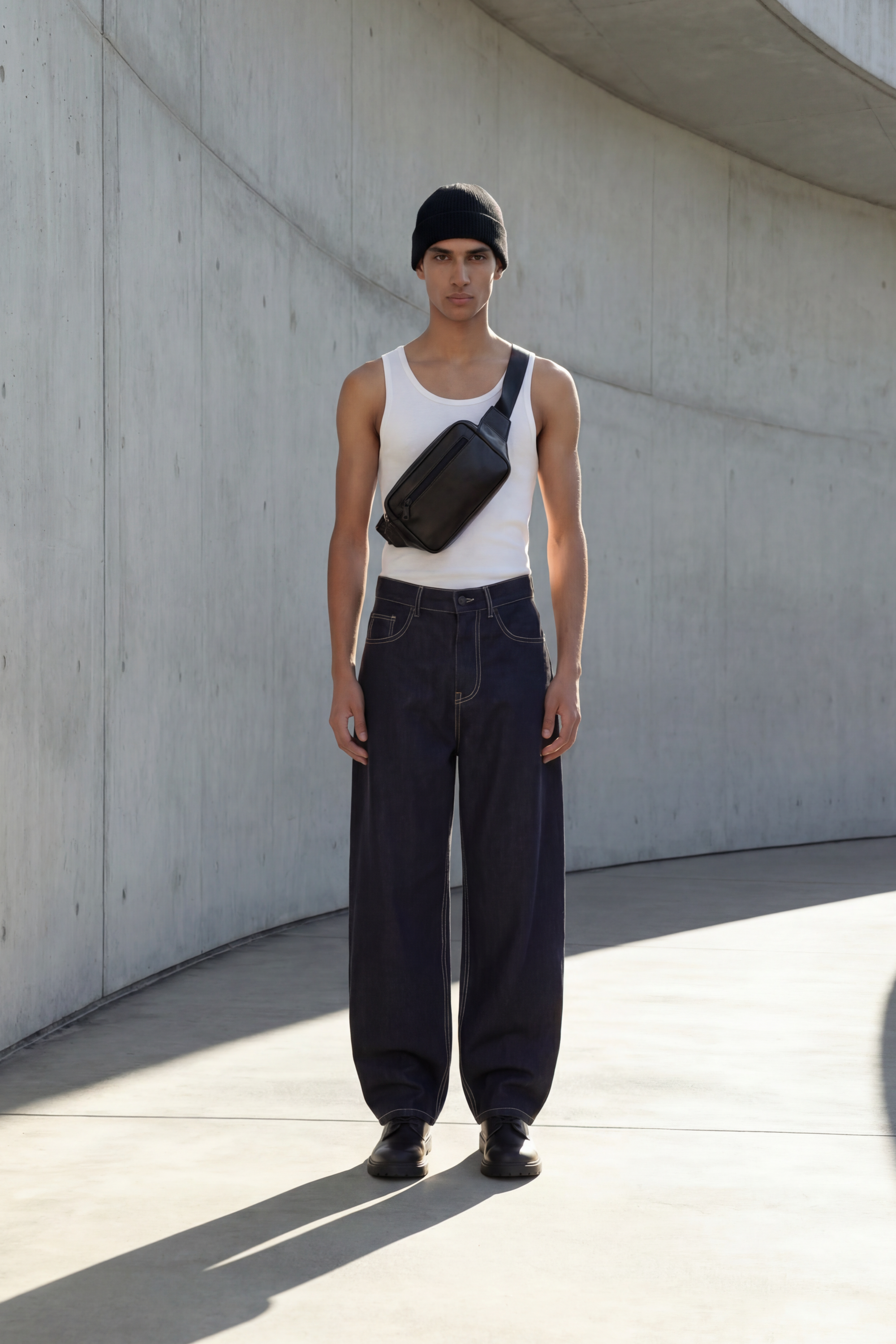 Black open panel denim